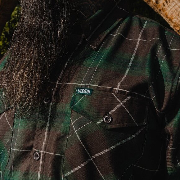 Dixxon Twin Palms Dancun Green Brown Plaid Flannel Long Sleeve Shirt - Picture 5 of 8
